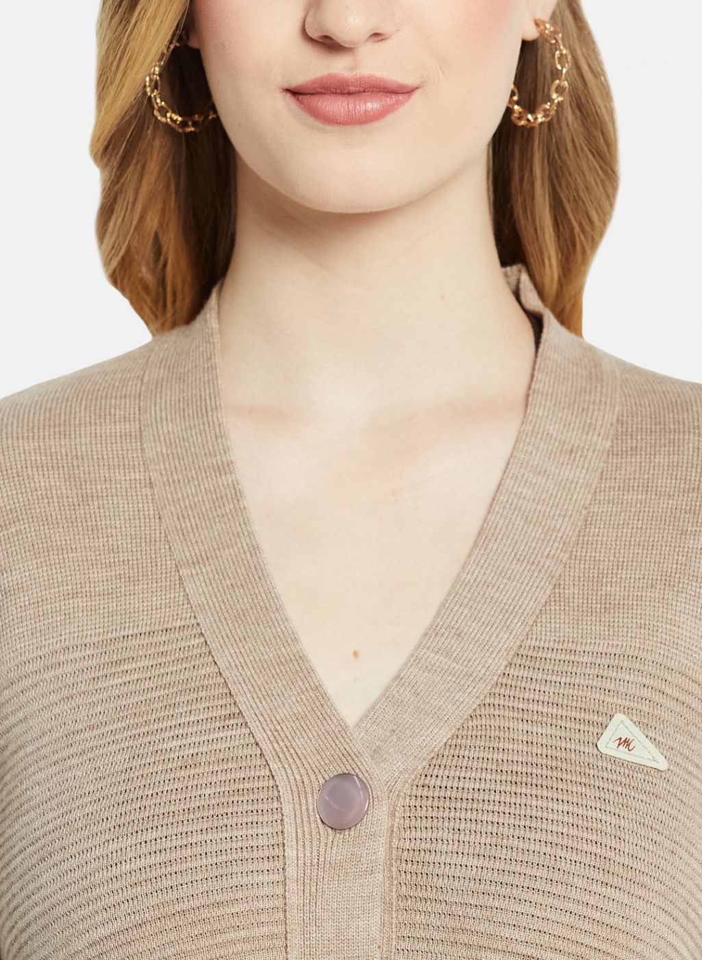 Women Beige Self Design Cardigan