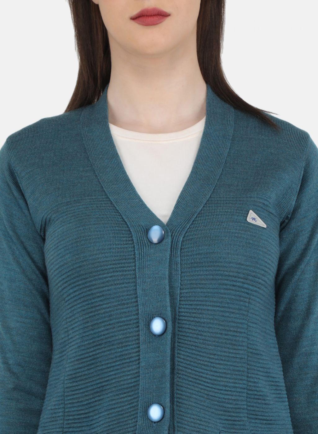 Women Blue Self Design Cardigan