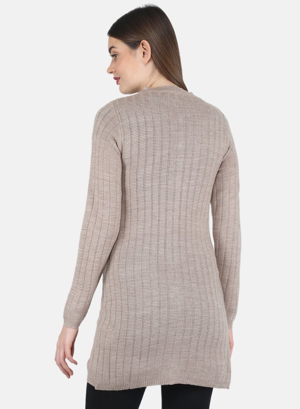 Women Beige Self design Cardigan