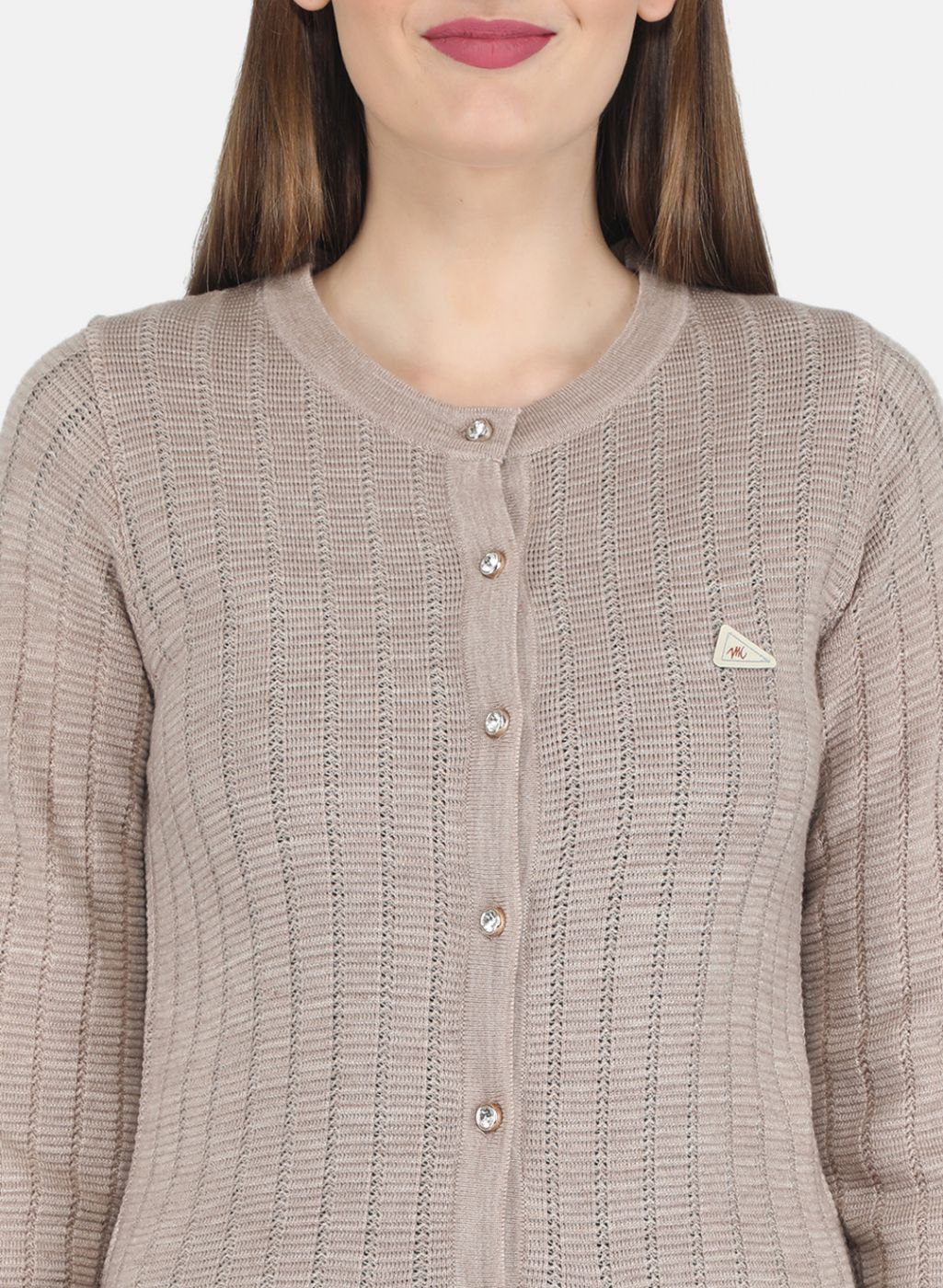 Women Beige Self design Cardigan