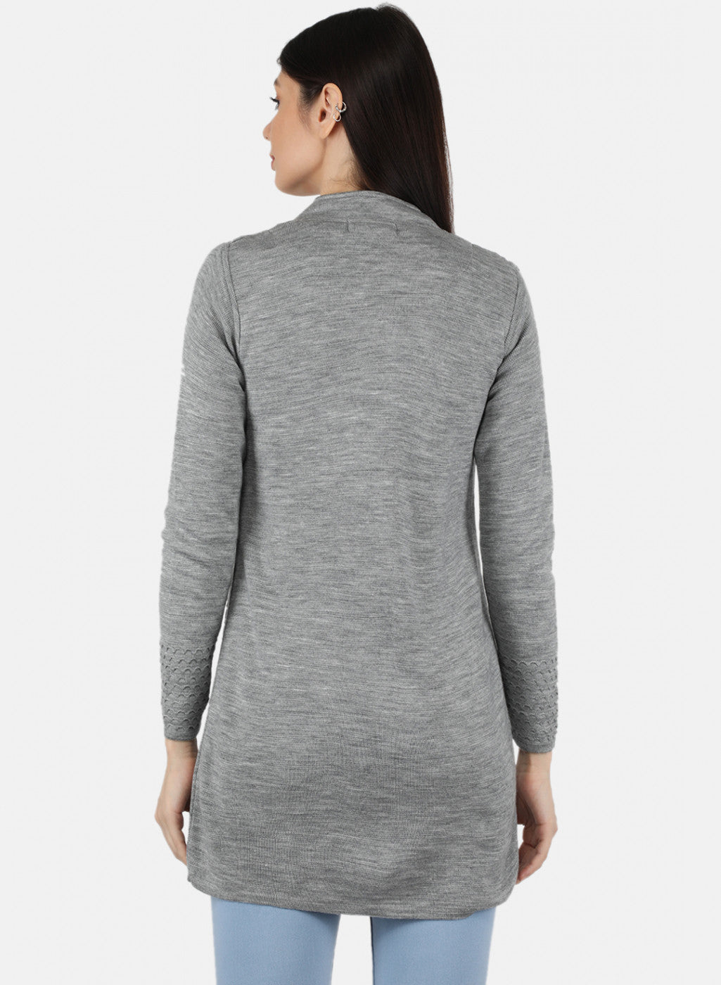 Women Grey Self Design Coat