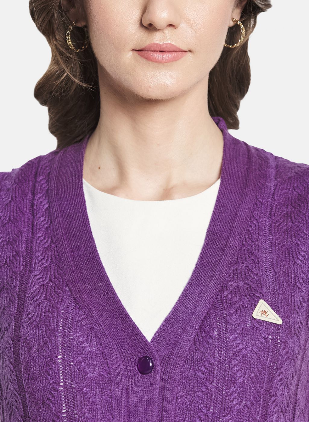 Women Purple Self Design Cardigan