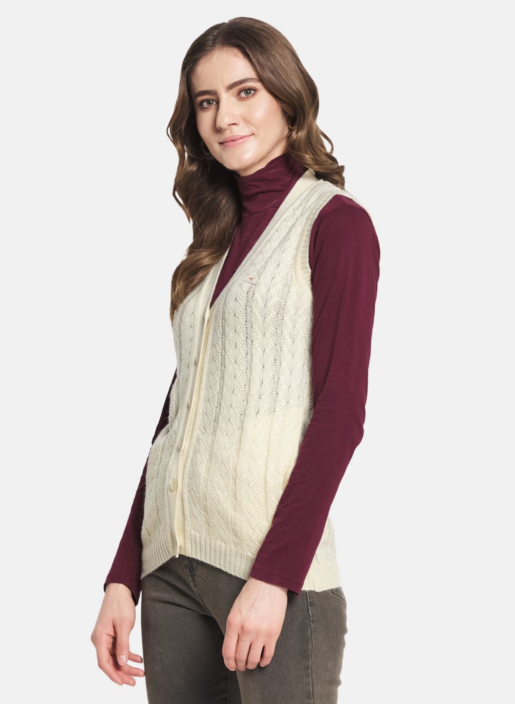 Women Off White Self Design Cardigan