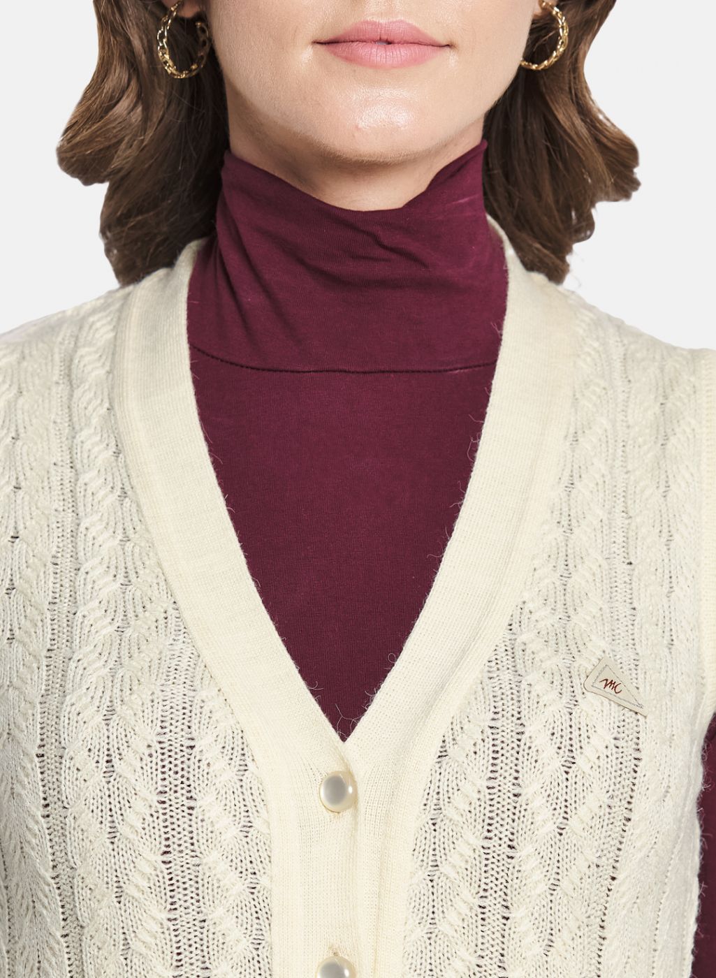 Women Off White Self Design Cardigan