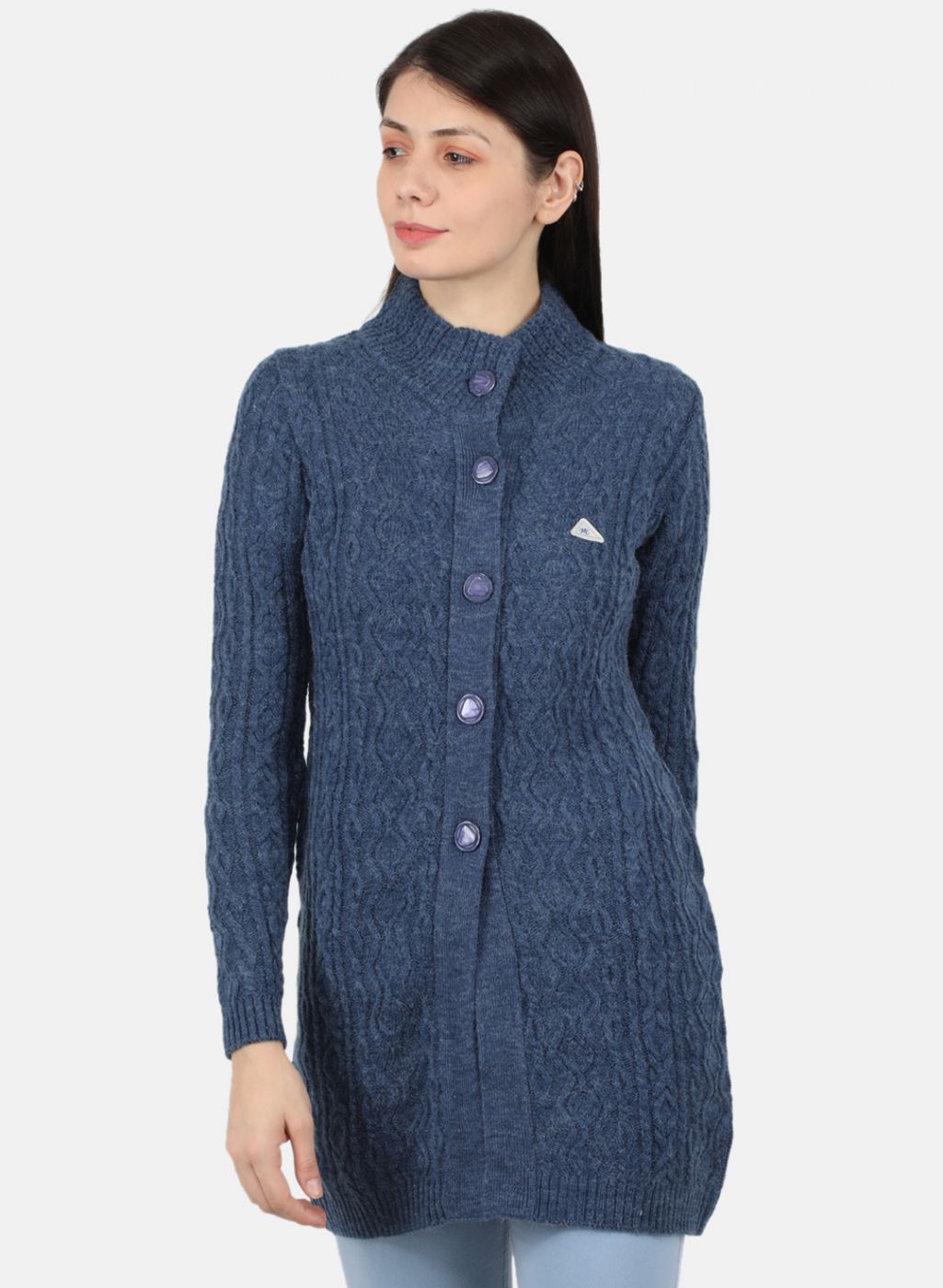 Women Blue Self Design Cardigan