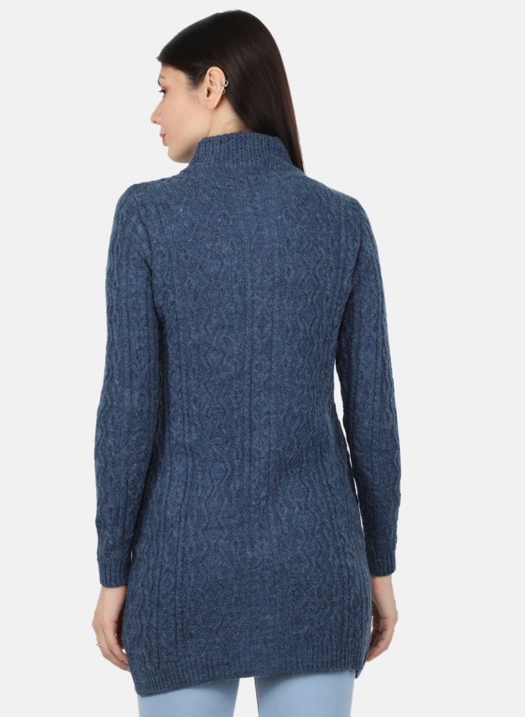 Women Blue Self Design Cardigan