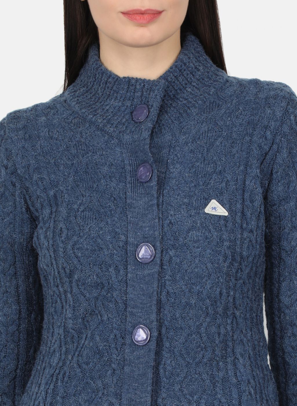 Women Blue Self Design Cardigan