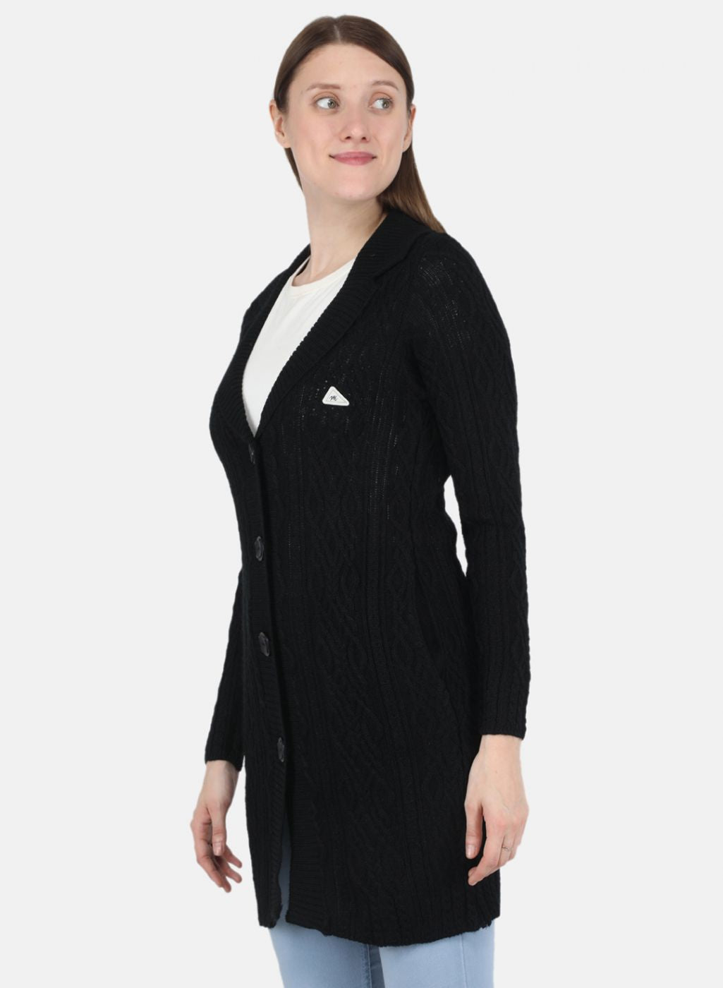 Women Black Self design Cardigan