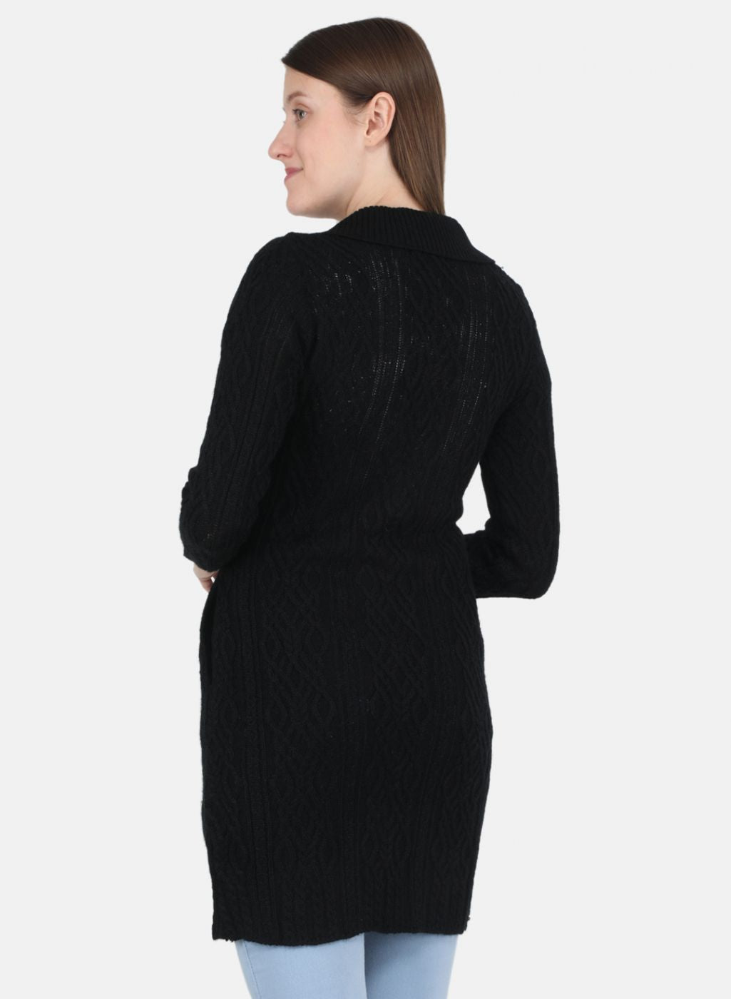 Women Black Self design Cardigan