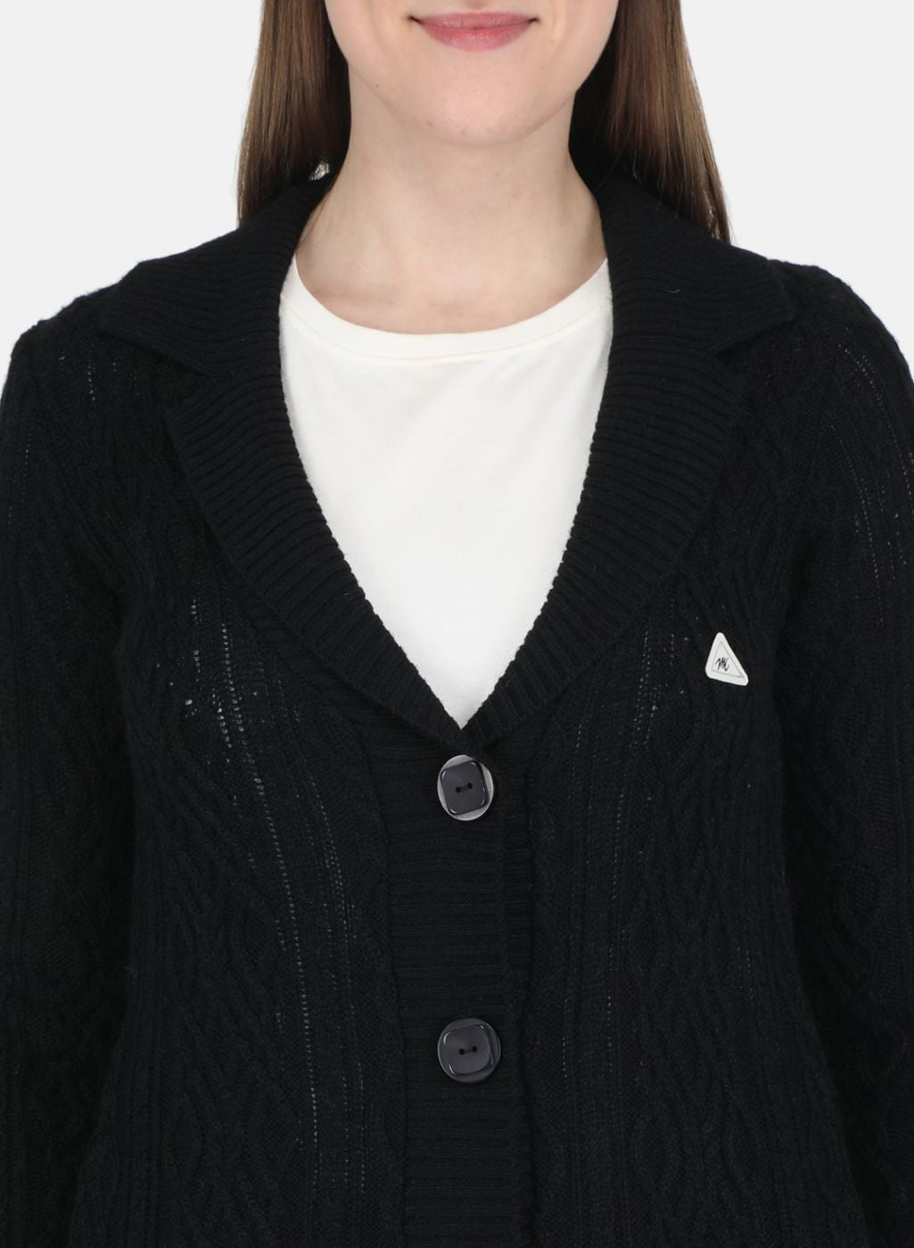Women Black Self design Cardigan