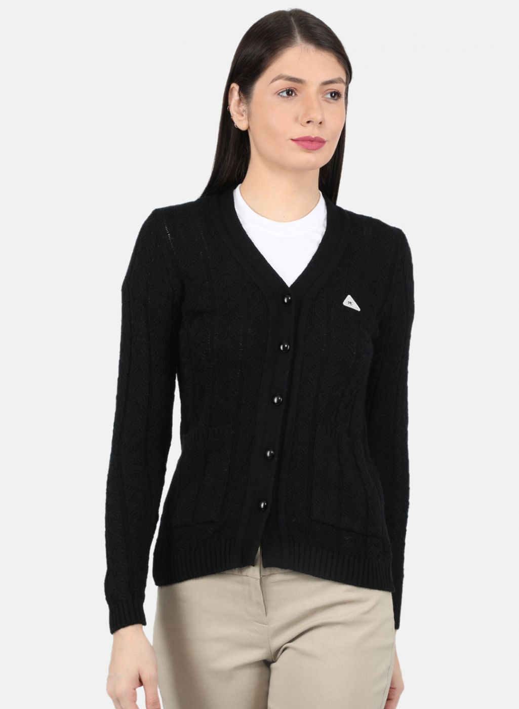 Women Black Self Design Cardigan