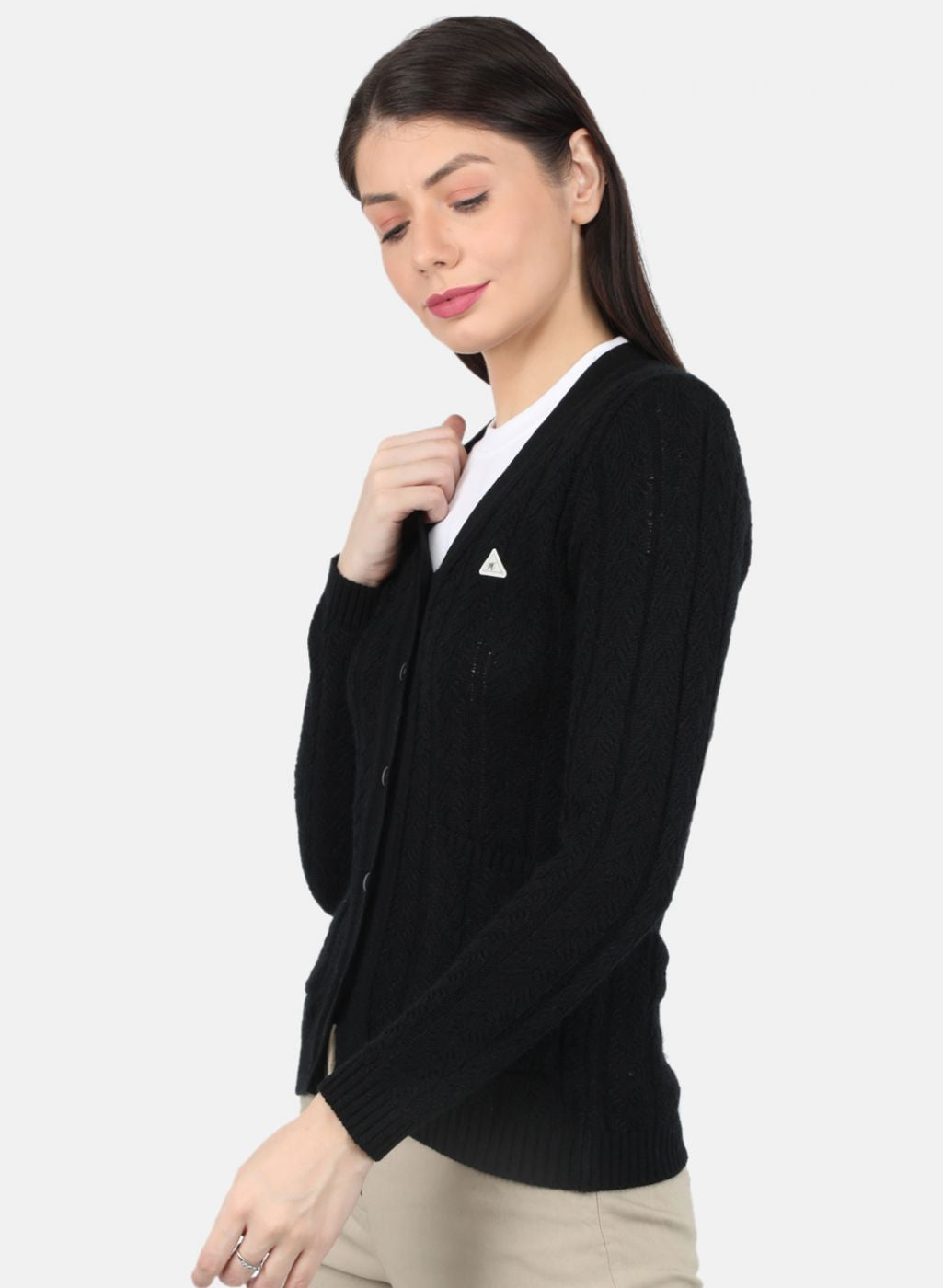 Women Black Self Design Cardigan