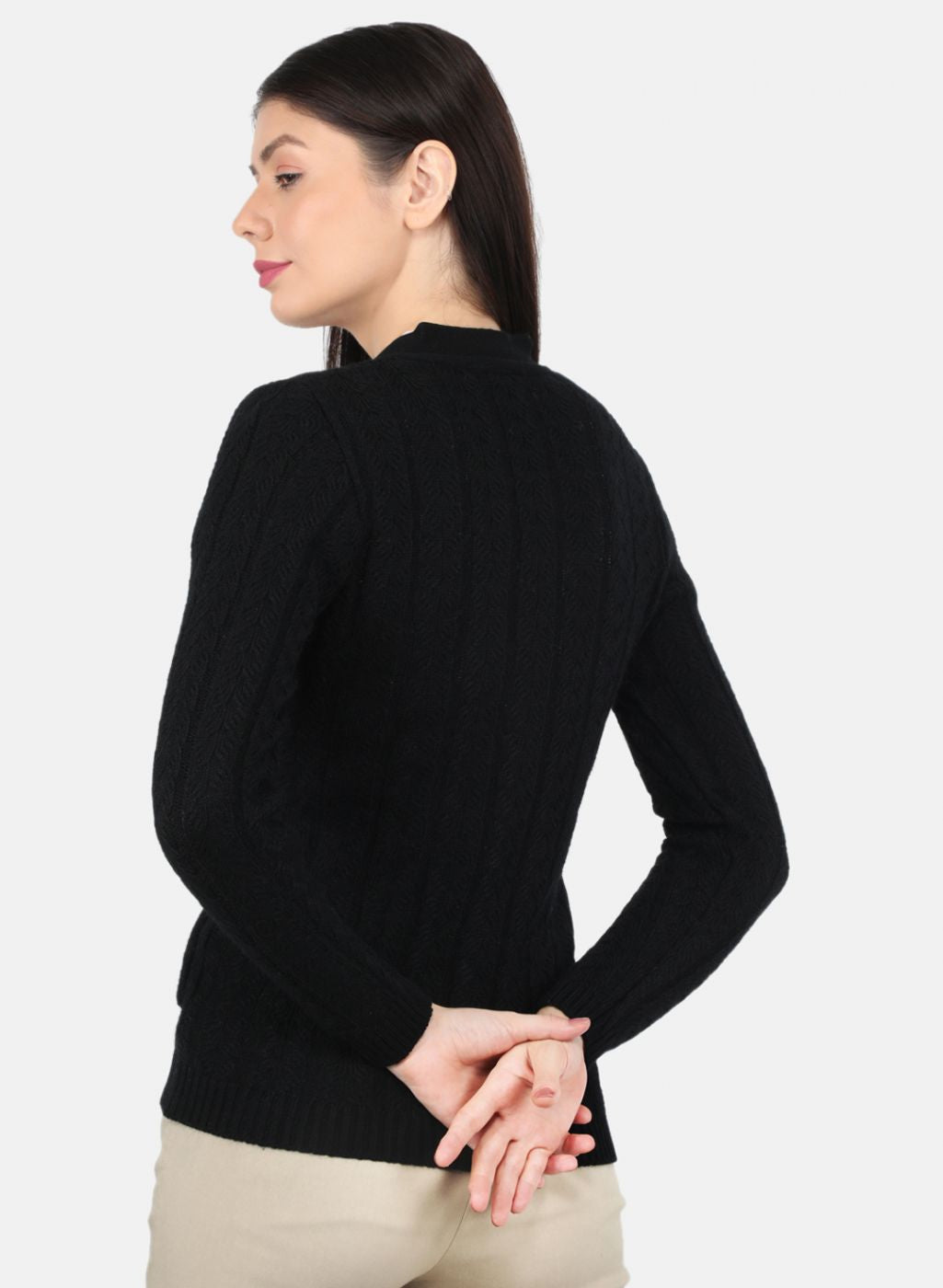 Women Black Self Design Cardigan