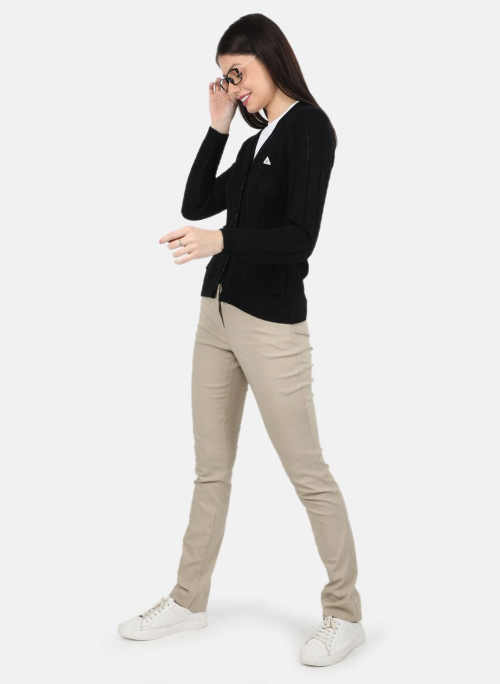 Women Black Self Design Cardigan