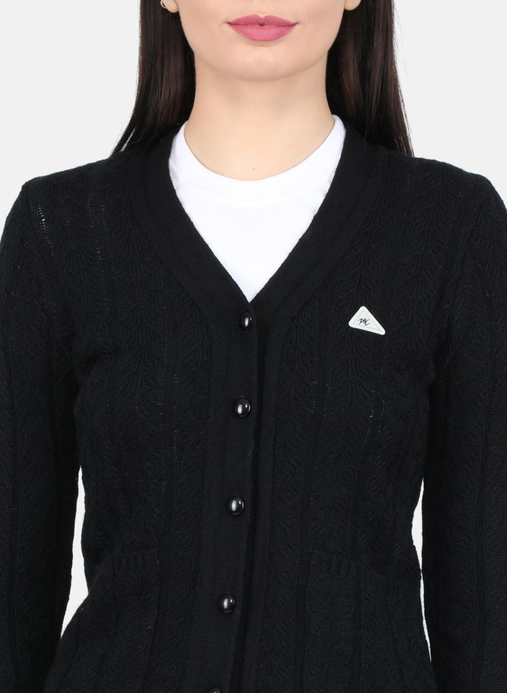 Women Black Self Design Cardigan