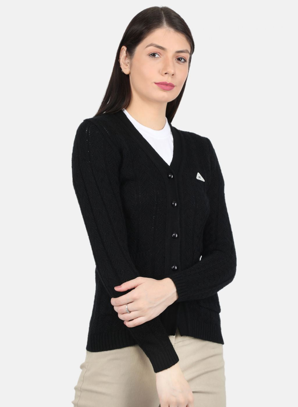 Women Black Self Design Cardigan