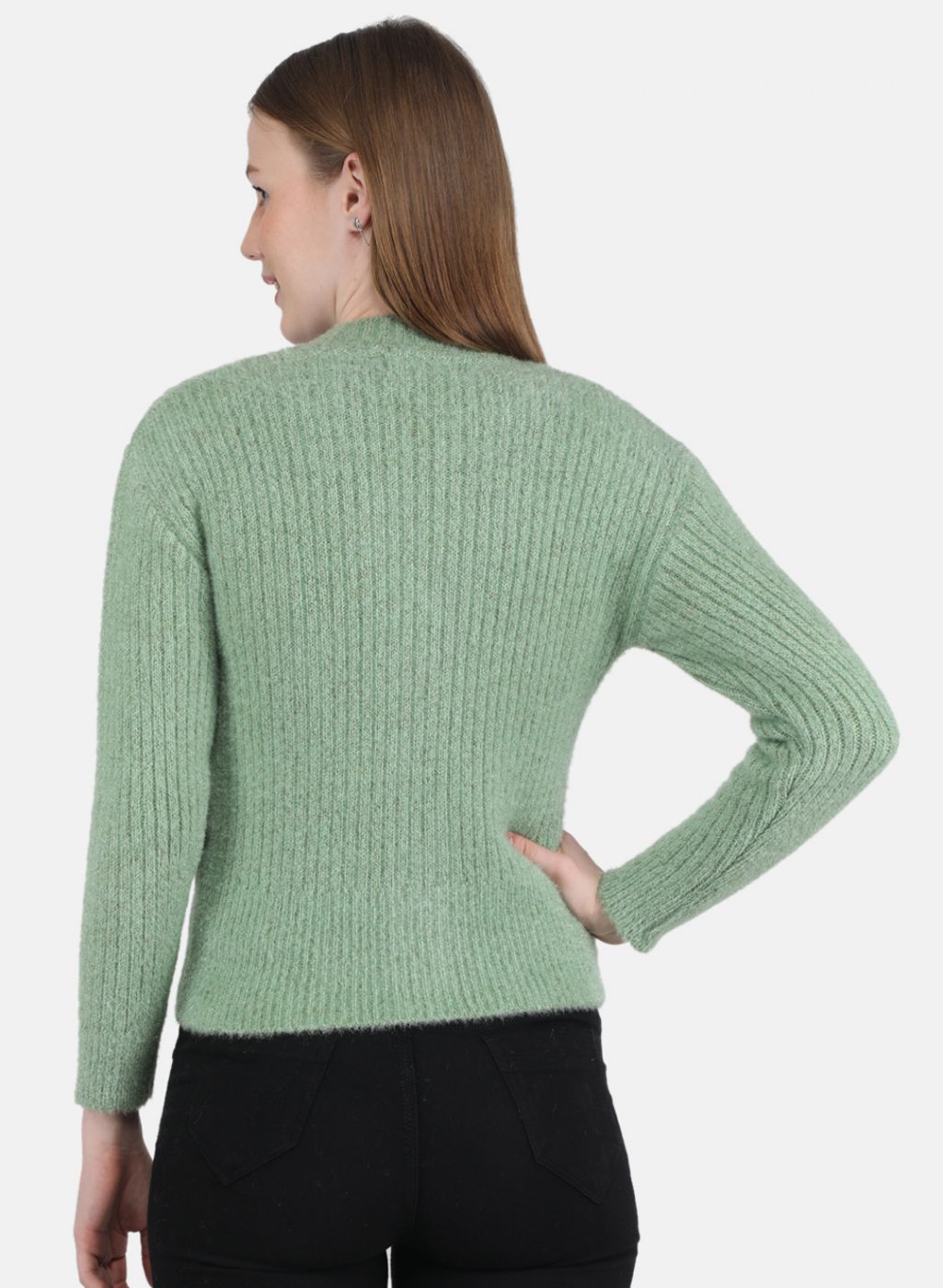 Women Light Green Self Design Cardigan