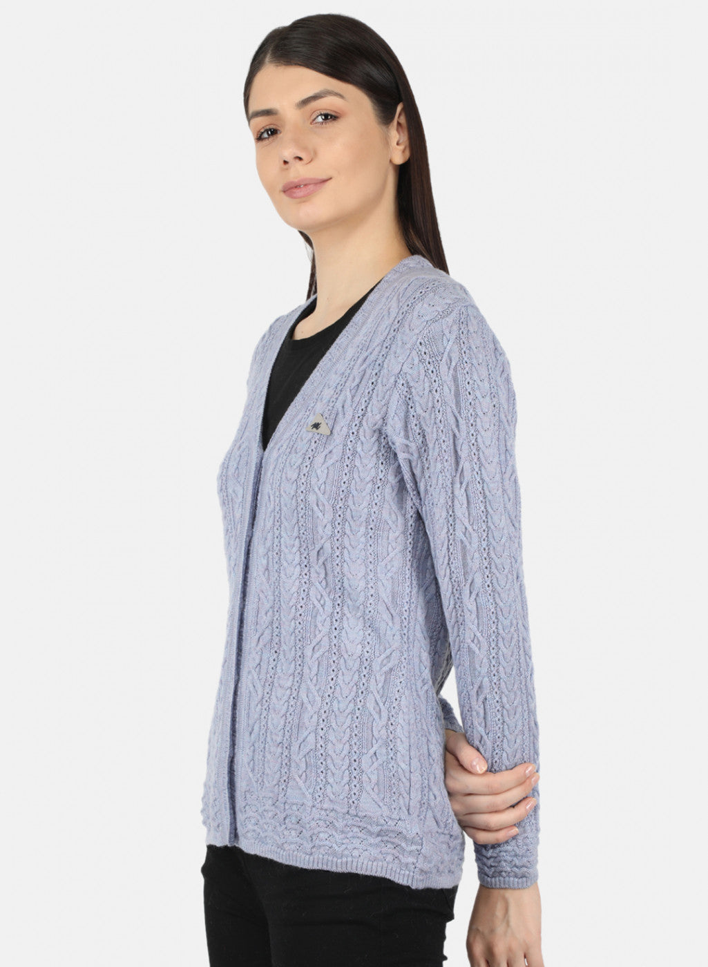 Women Purple Self Design Cardigan