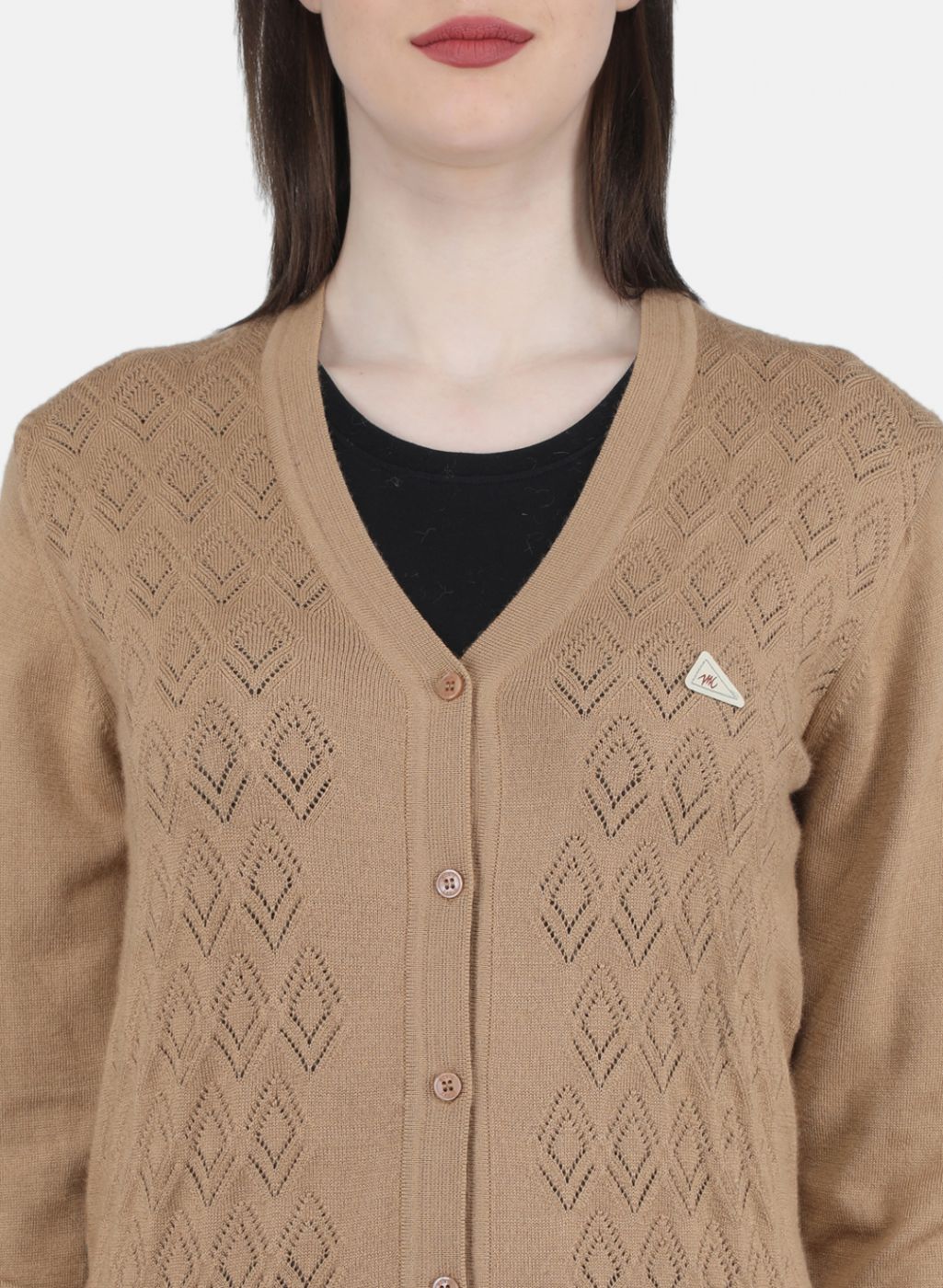 Women Brown Self Design Cardigan