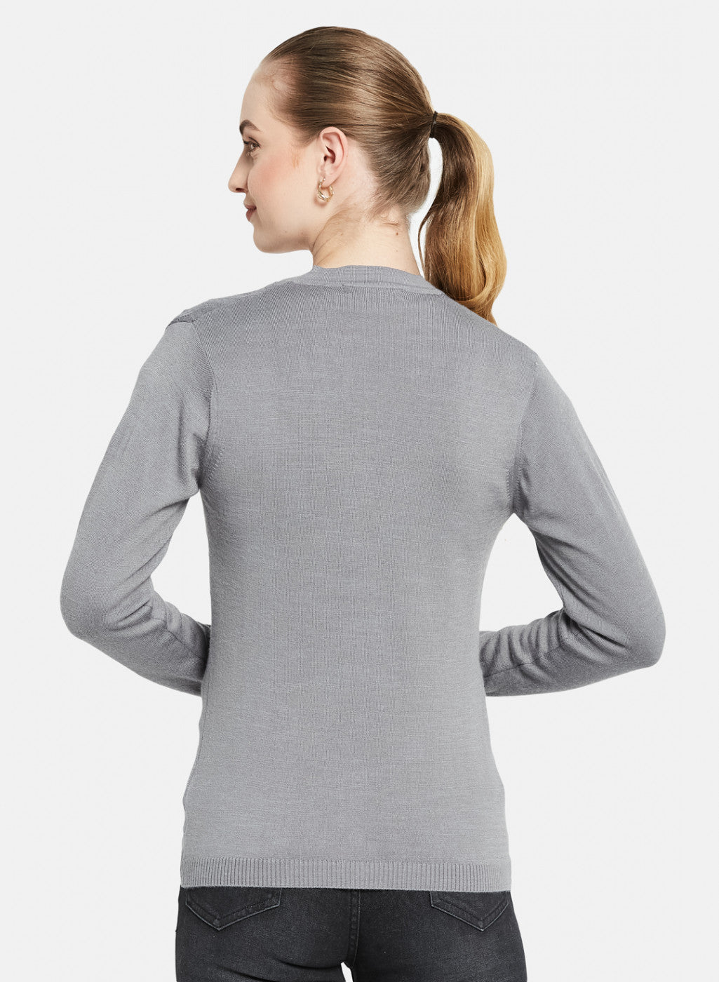 Women Grey Self Design Cardigan