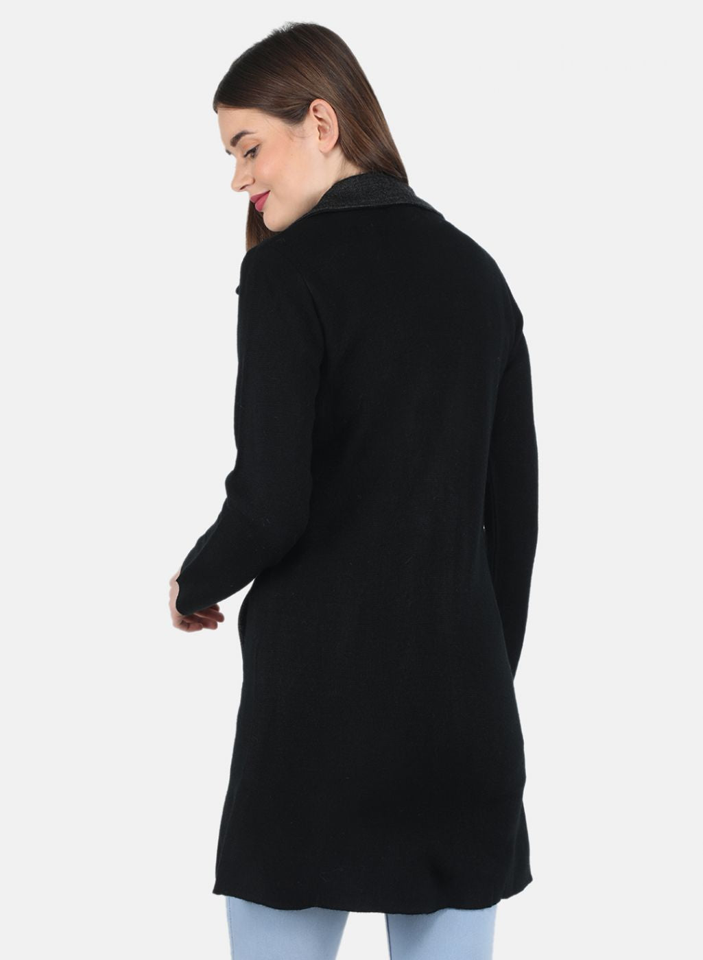 Women Black Self design Coat