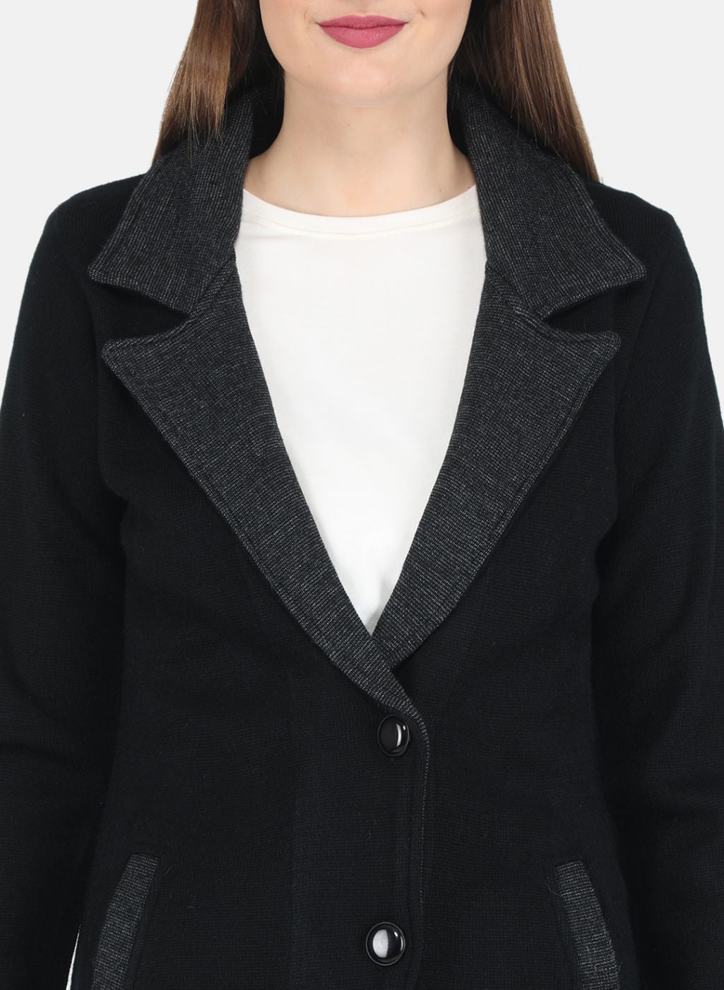 Women Black Self design Coat