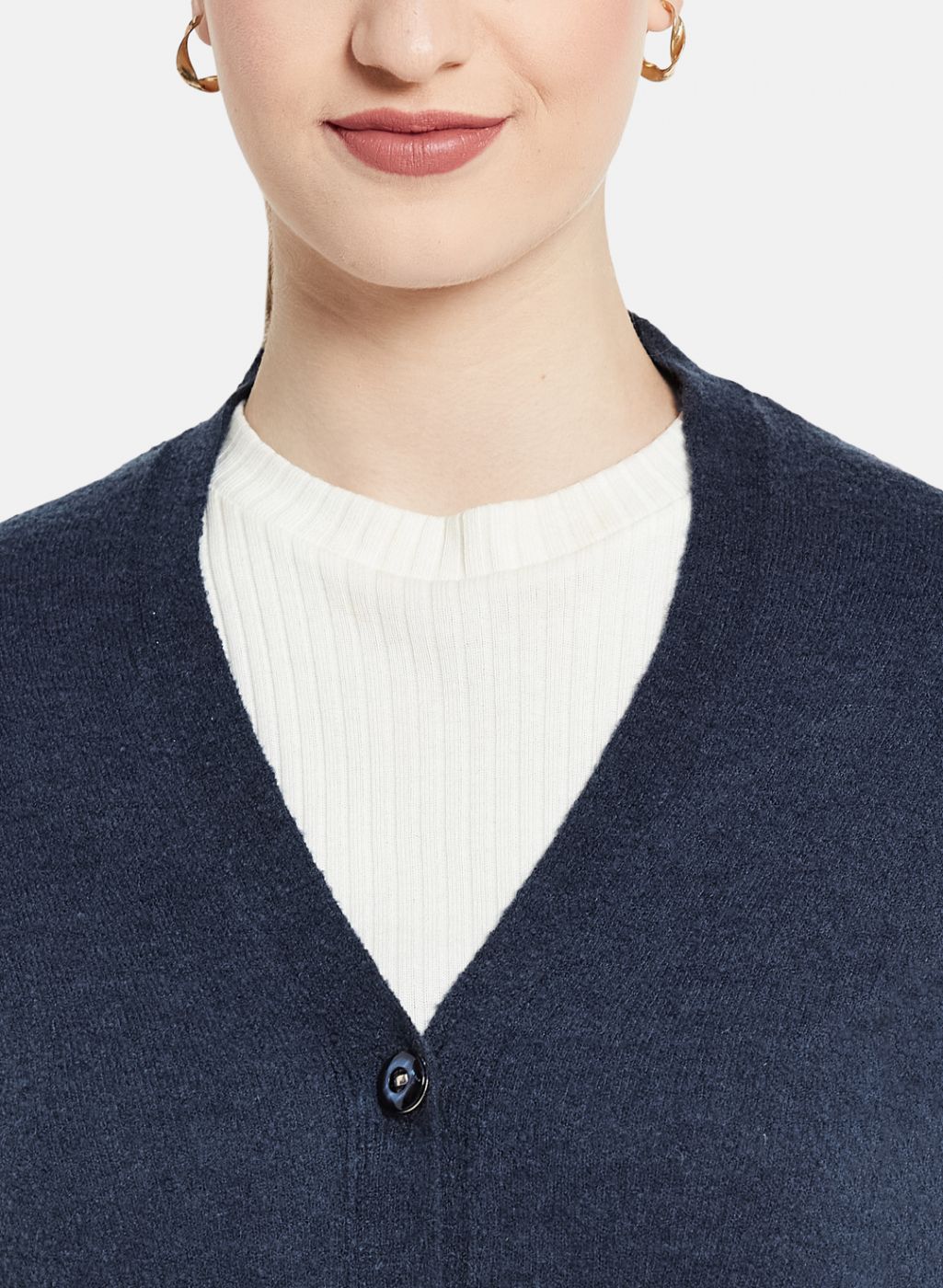 Women Navy Blue Self Design Cardigan