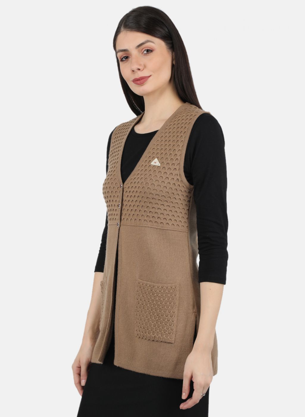Women Brown Self Design Cardigan