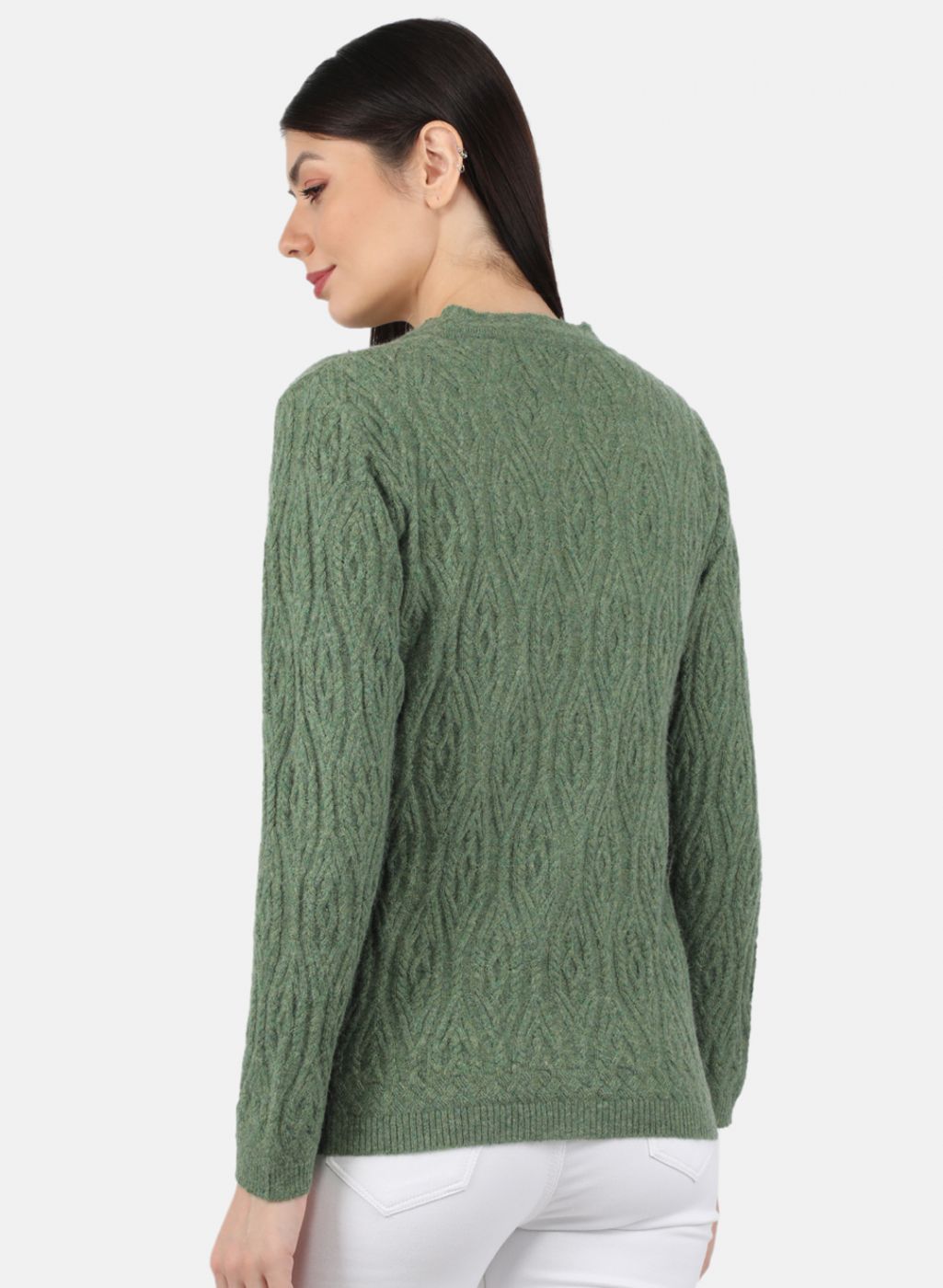 Women Green Self Design Cardigan