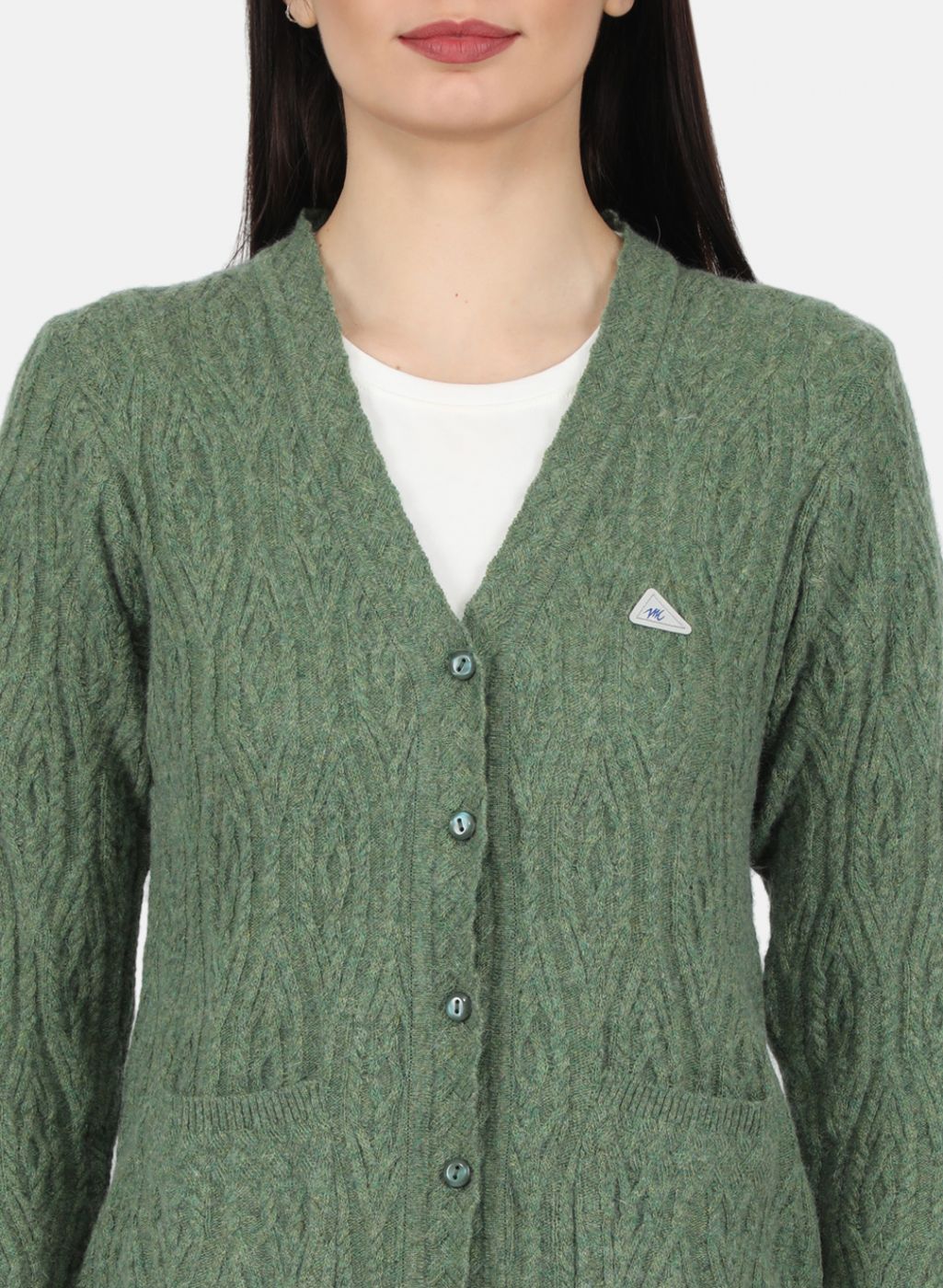 Women Green Self Design Cardigan