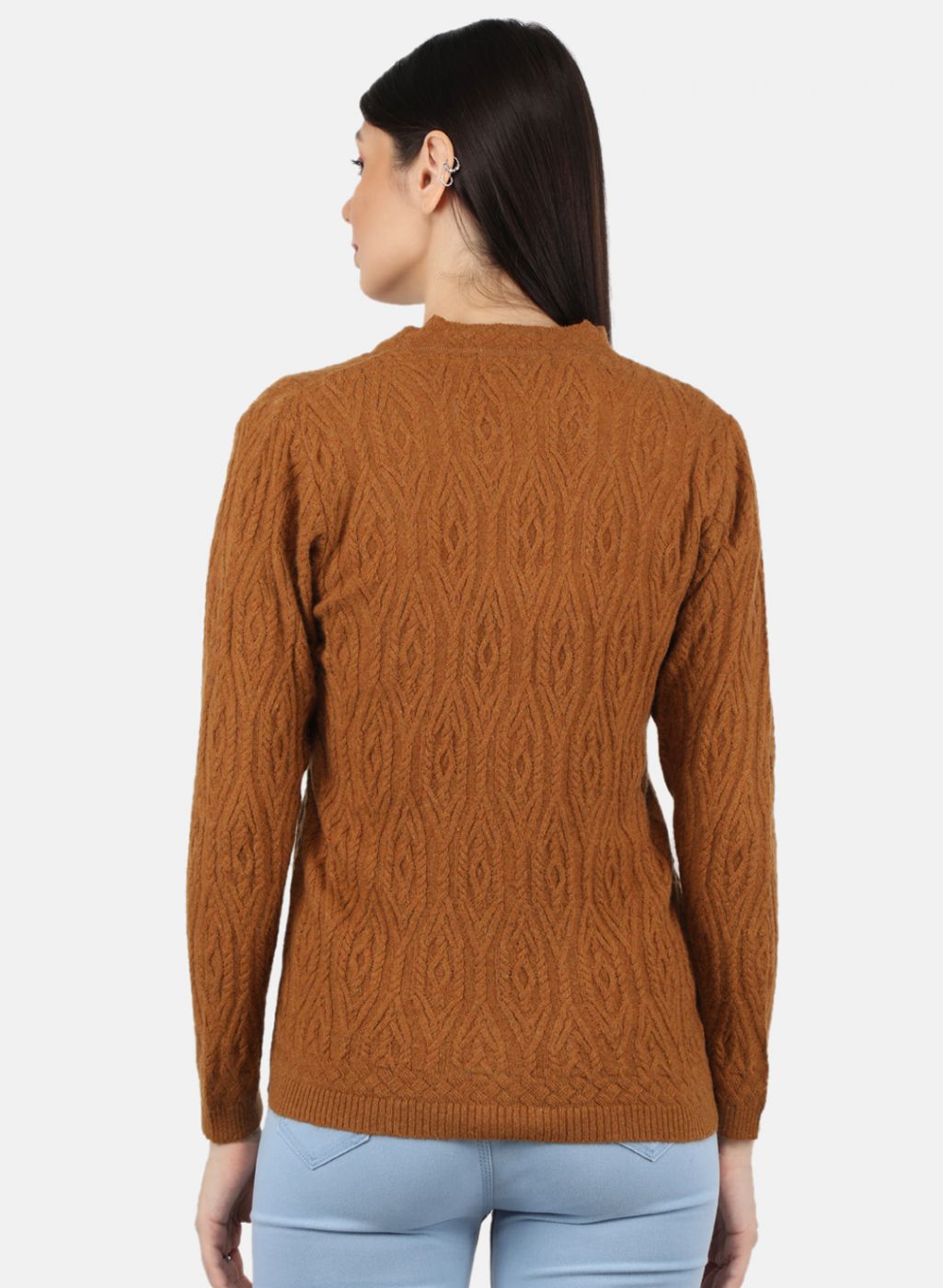 Women Orange Self Design Cardigan