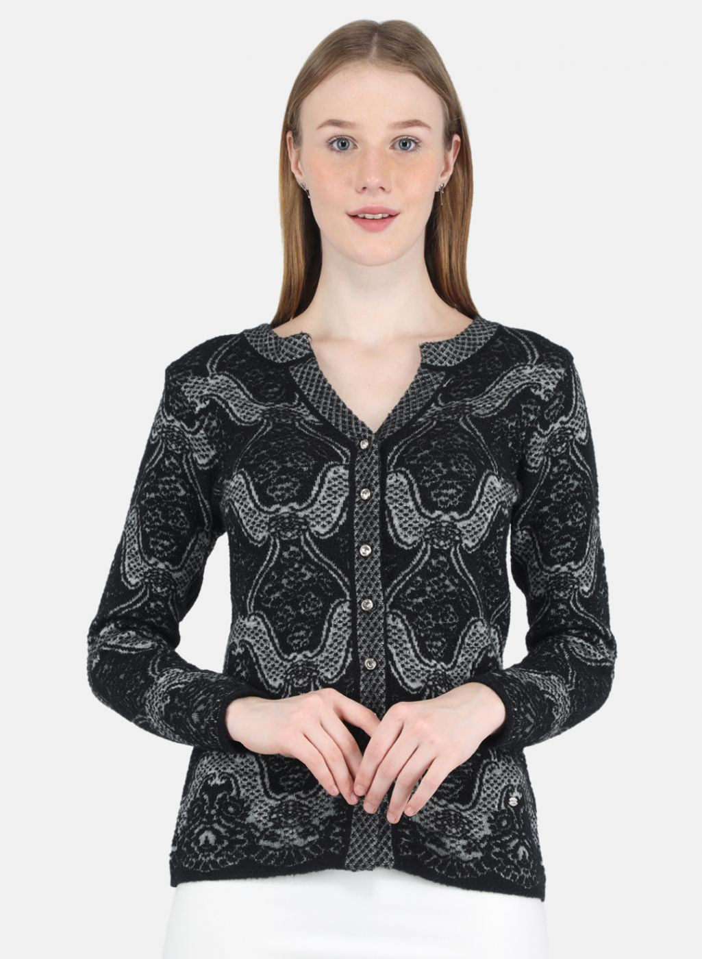 Women Black Self Design Cardigan