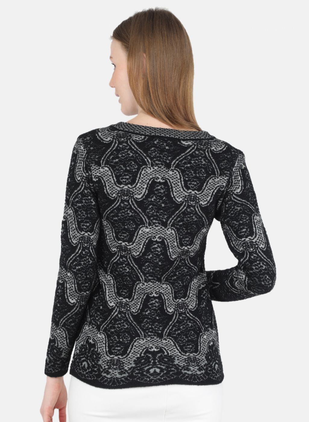 Women Black Self Design Cardigan