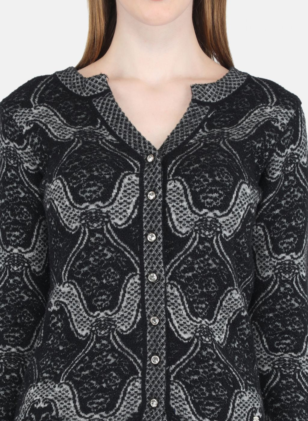 Women Black Self Design Cardigan