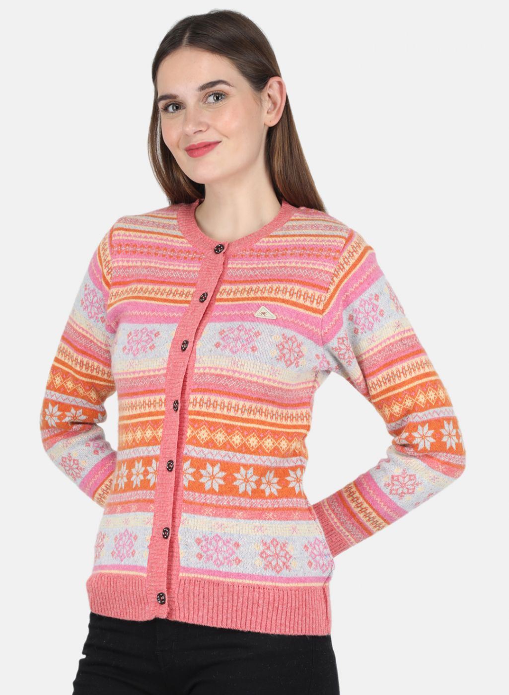 Women Pink Self design Cardigan