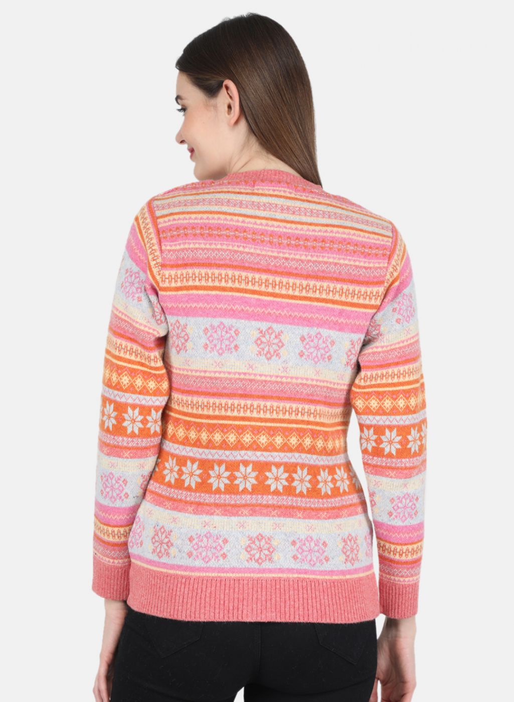 Women Pink Self design Cardigan