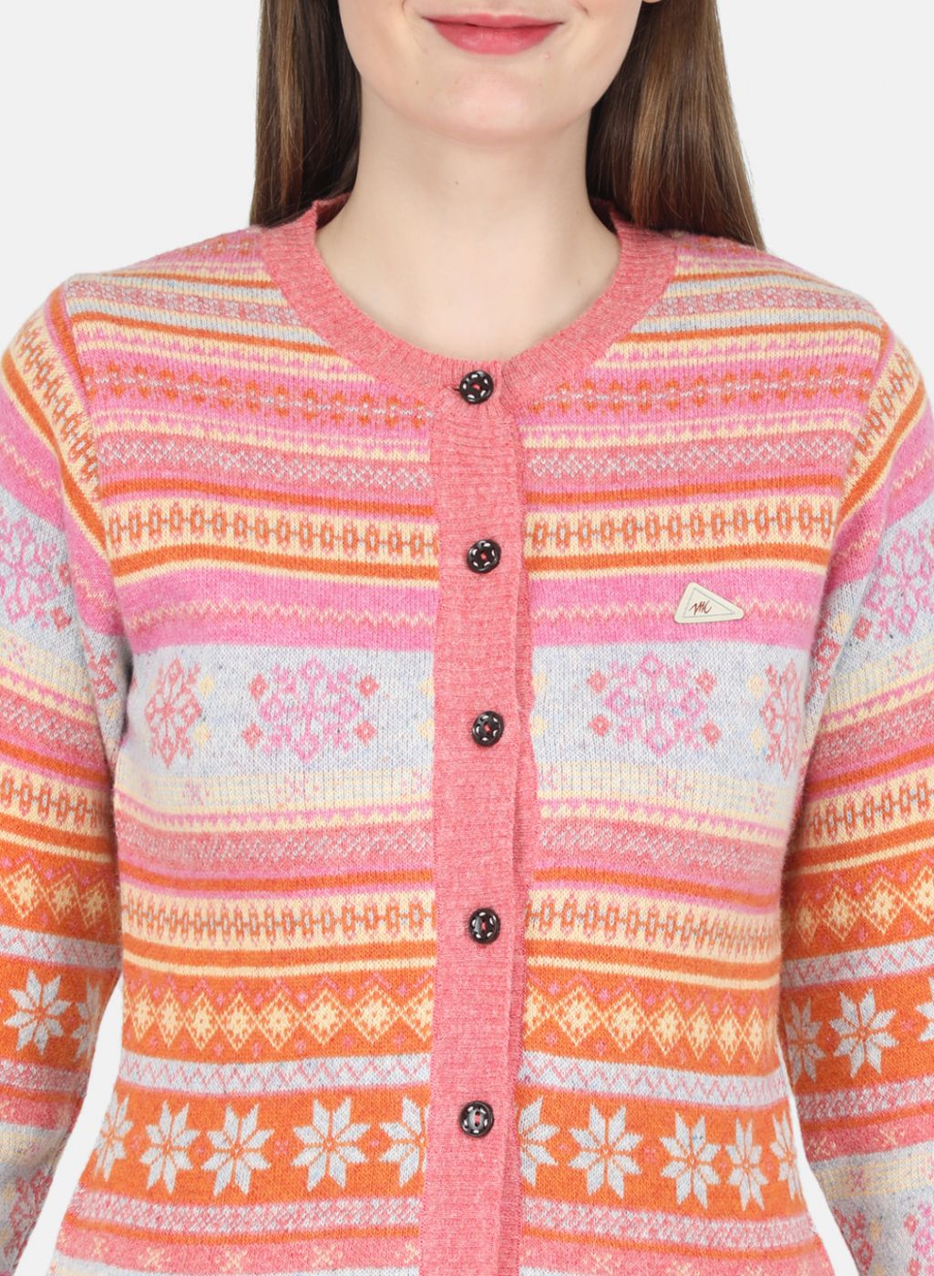Women Pink Self design Cardigan