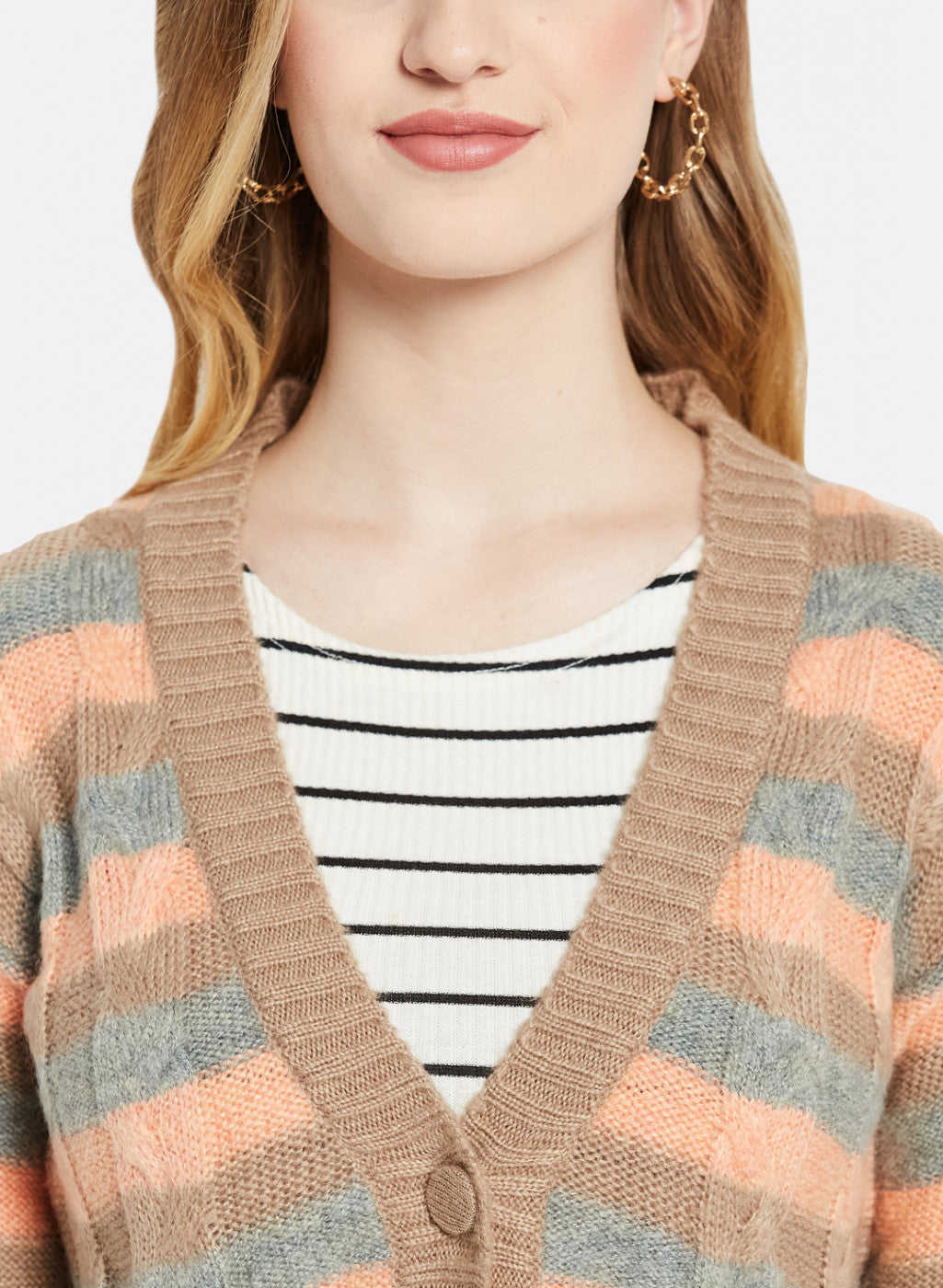 Women Beige Self Design Cardigan