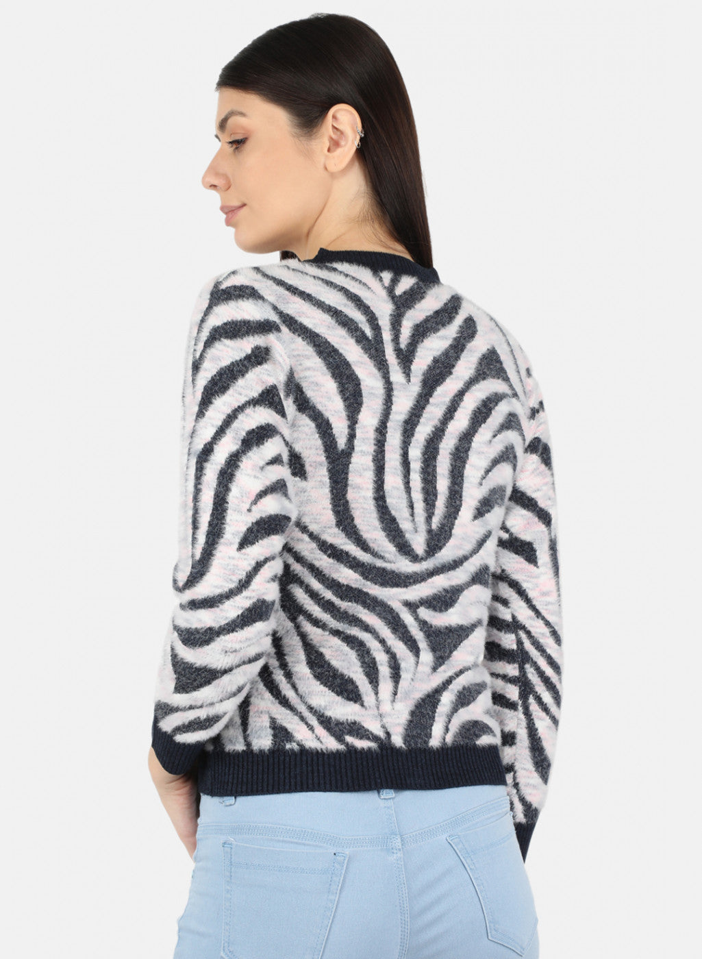 Women Blue Self Design Cardigan