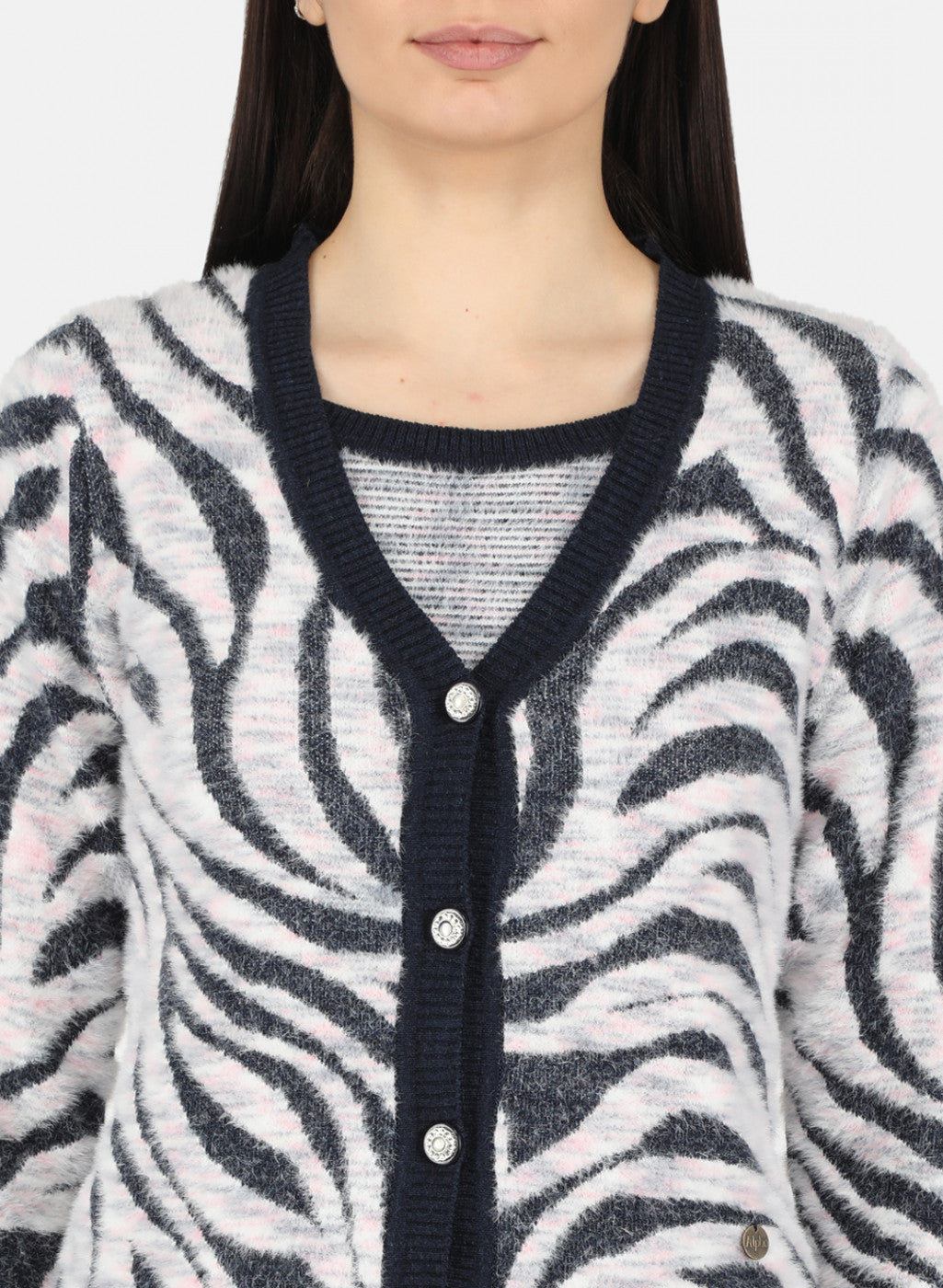 Women Blue Self Design Cardigan