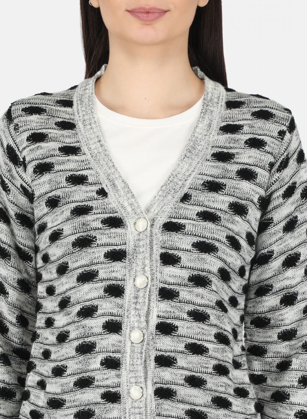Women Grey Self Design Cardigan
