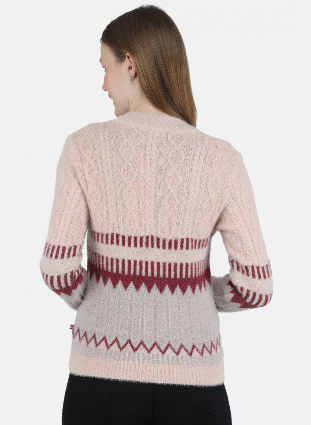 Women Pink Self Design Cardigan