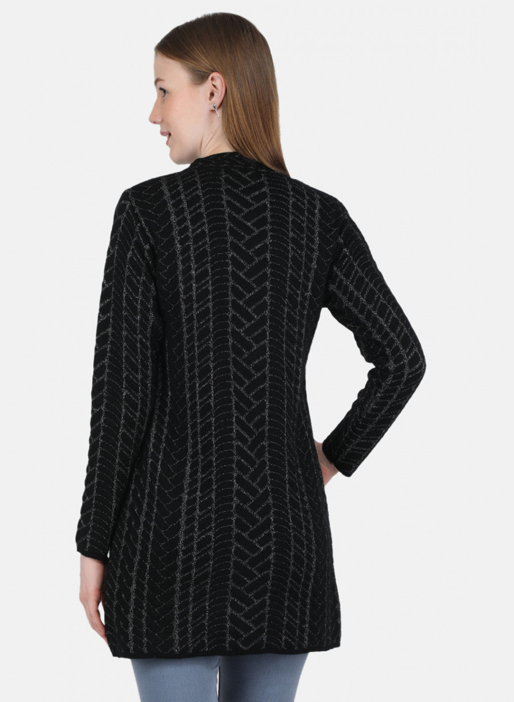 Women Black Self Design Coat