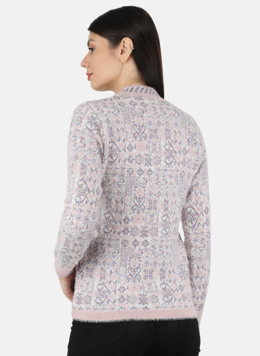 Women Pink Self Design Cardigan