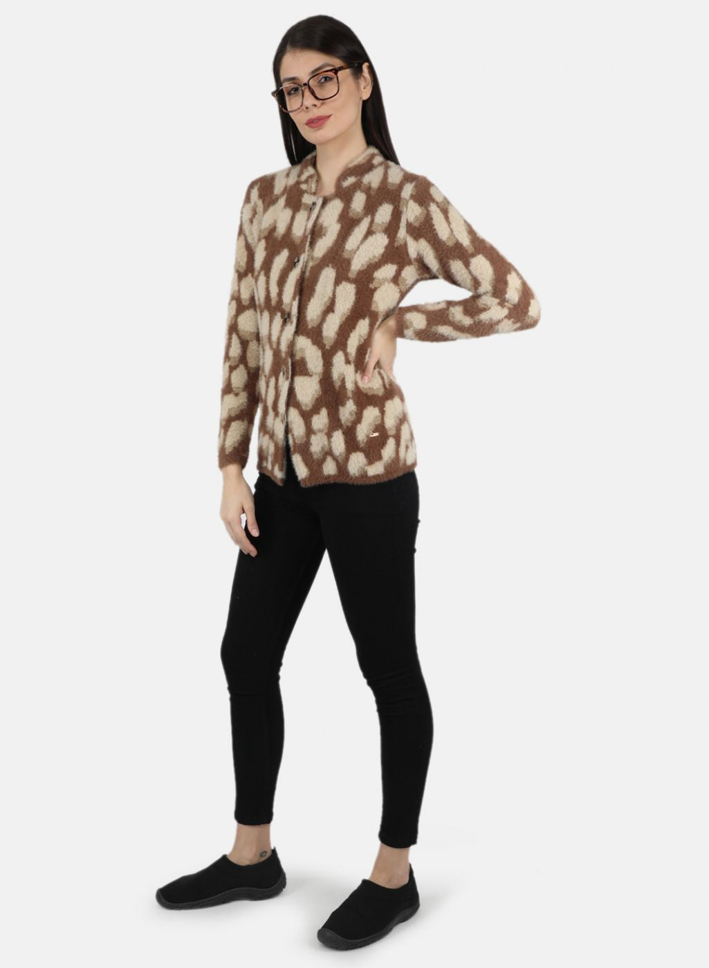 Women Brown Self Design Coat