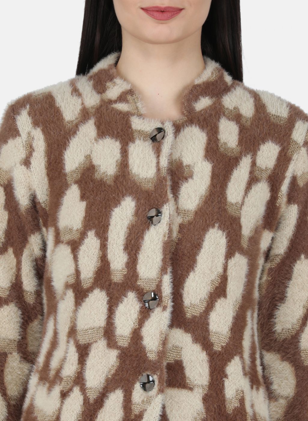 Women Brown Self Design Coat