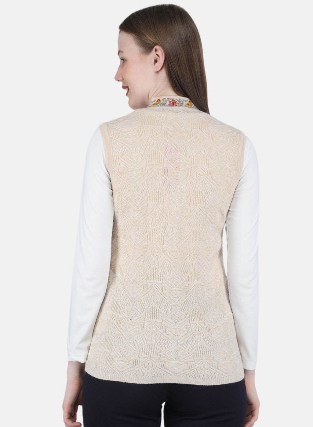 Women Beige Self Design Cardigan
