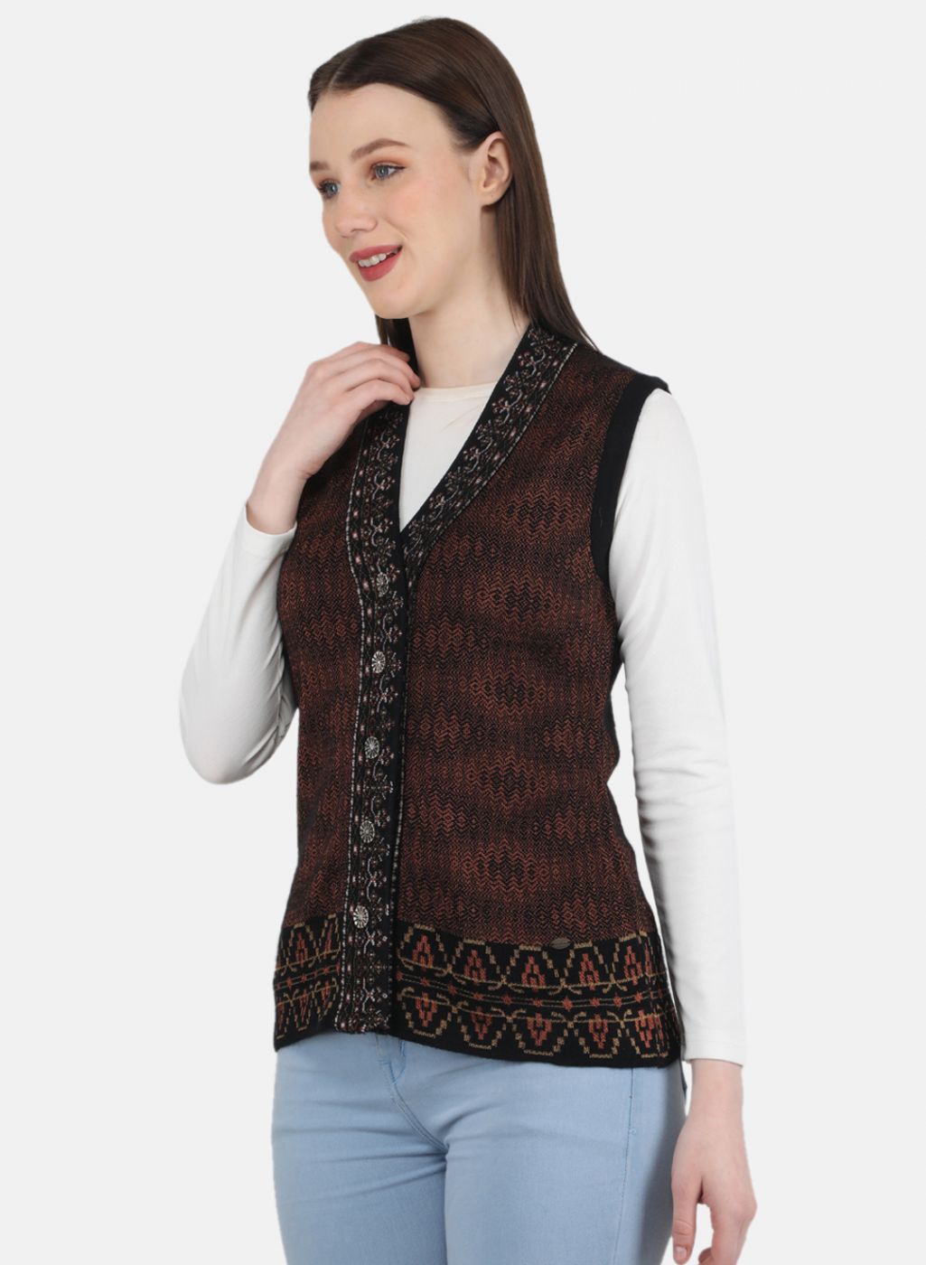 Women Black Self Design Cardigan
