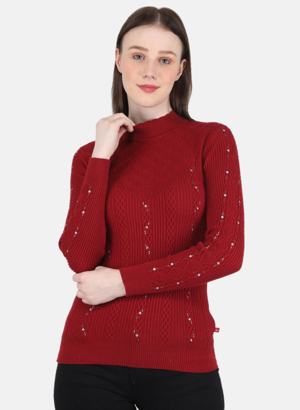 Women Maroon Self Design Top