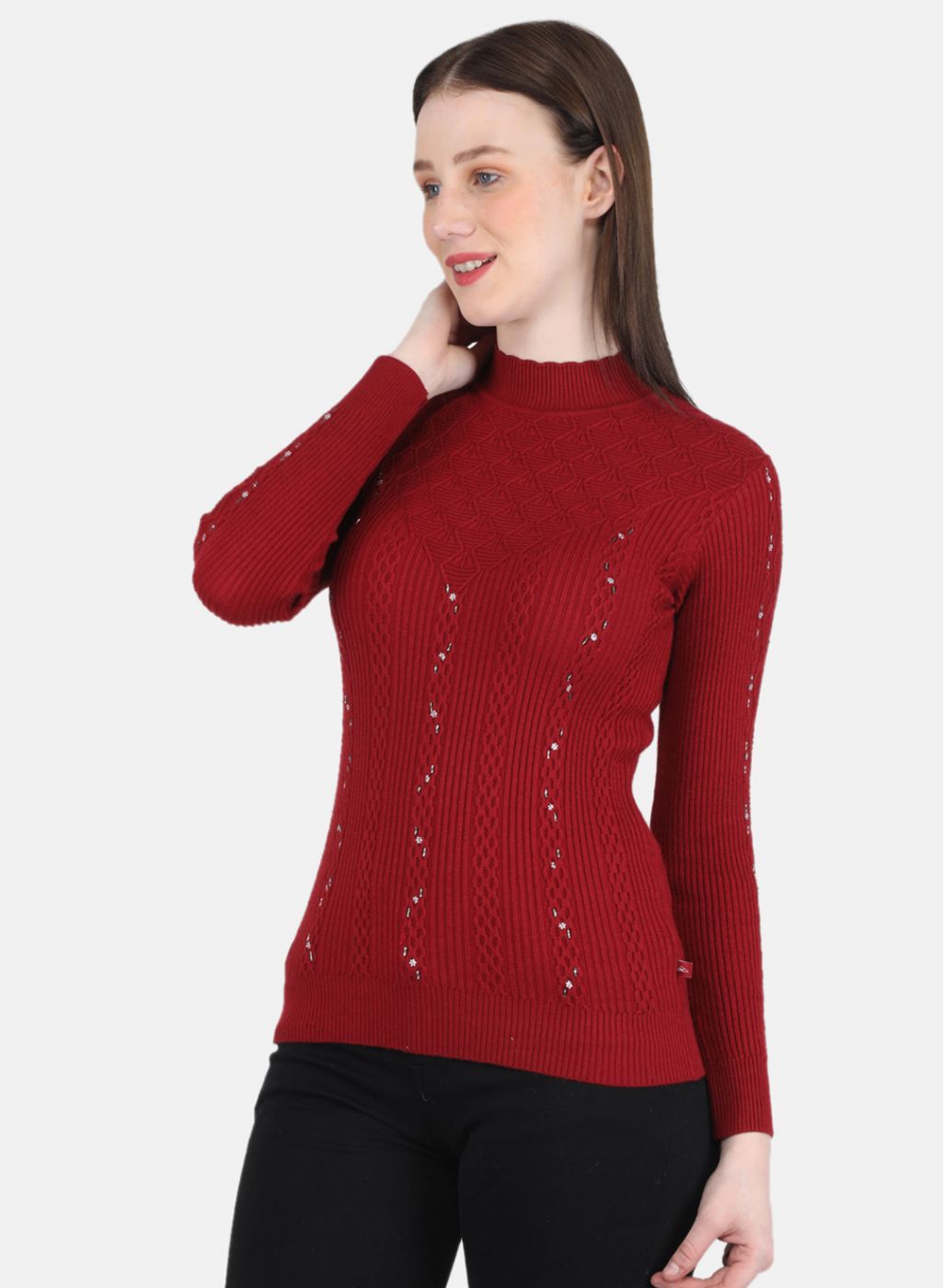 Women Maroon Self Design Top